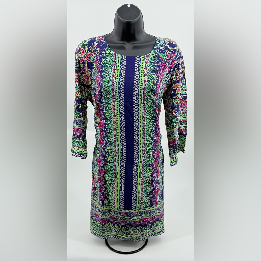 Lilly Pulitzer “Rylee” Silk Shift Dress Navy Women’s Size 8 **SEAM DEFECT READ**